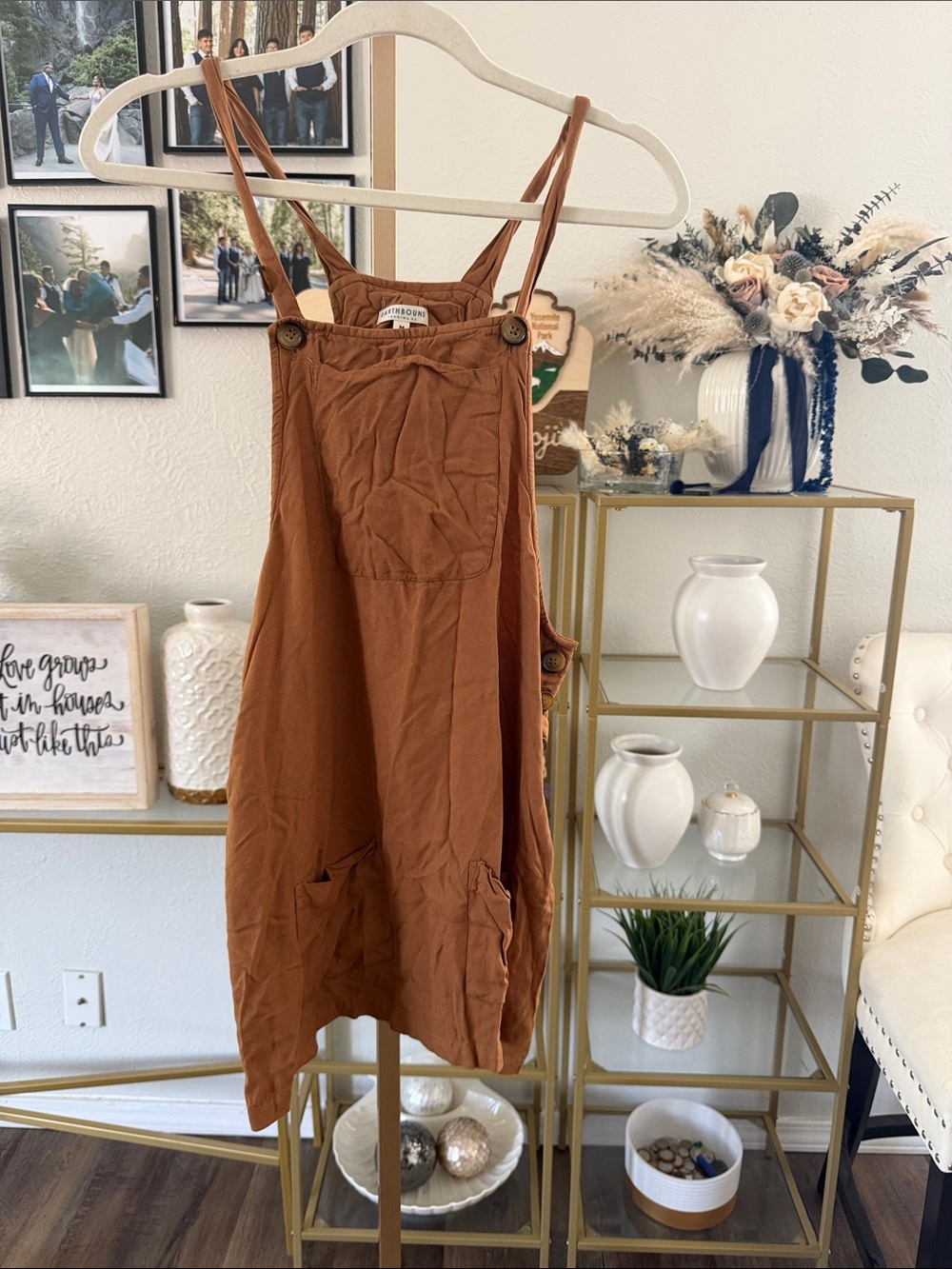 EARTHBOUND Rust Brown Mini Pinafore Dress